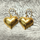 Puffy Gold plated Heart Earring, Brass handmade jewelry